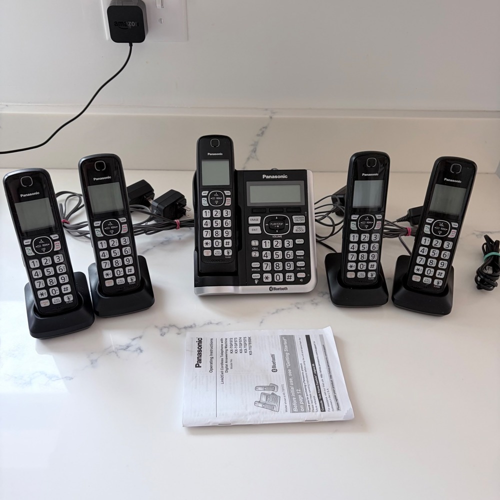 Panasonic KX-TG785SK Link2Cell Cordless Phone System 5 Handsets Bluetooth Black